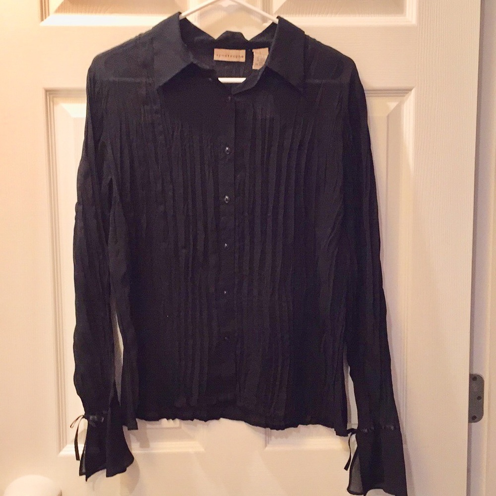 Apostrophe Sheer Black Bell Sleeve Button Up Top